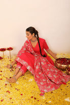 Rani Pink Solid Anarkali Suit Set Paired With Pant and Printed Dupatta - Kaoribyshreya