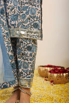 Blue and White Floral Printed Suit Set Paired with Pant and Dupatta - Kaoribyshreya