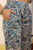 Blue and White Floral Printed Suit Set Paired with Pant and Dupatta - Kaoribyshreya