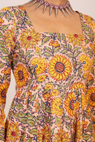 Yellow and Multicolor Floral Printed Anarkali Suit Set Paired With Pant and Black Dupatta - Kaoribyshreya