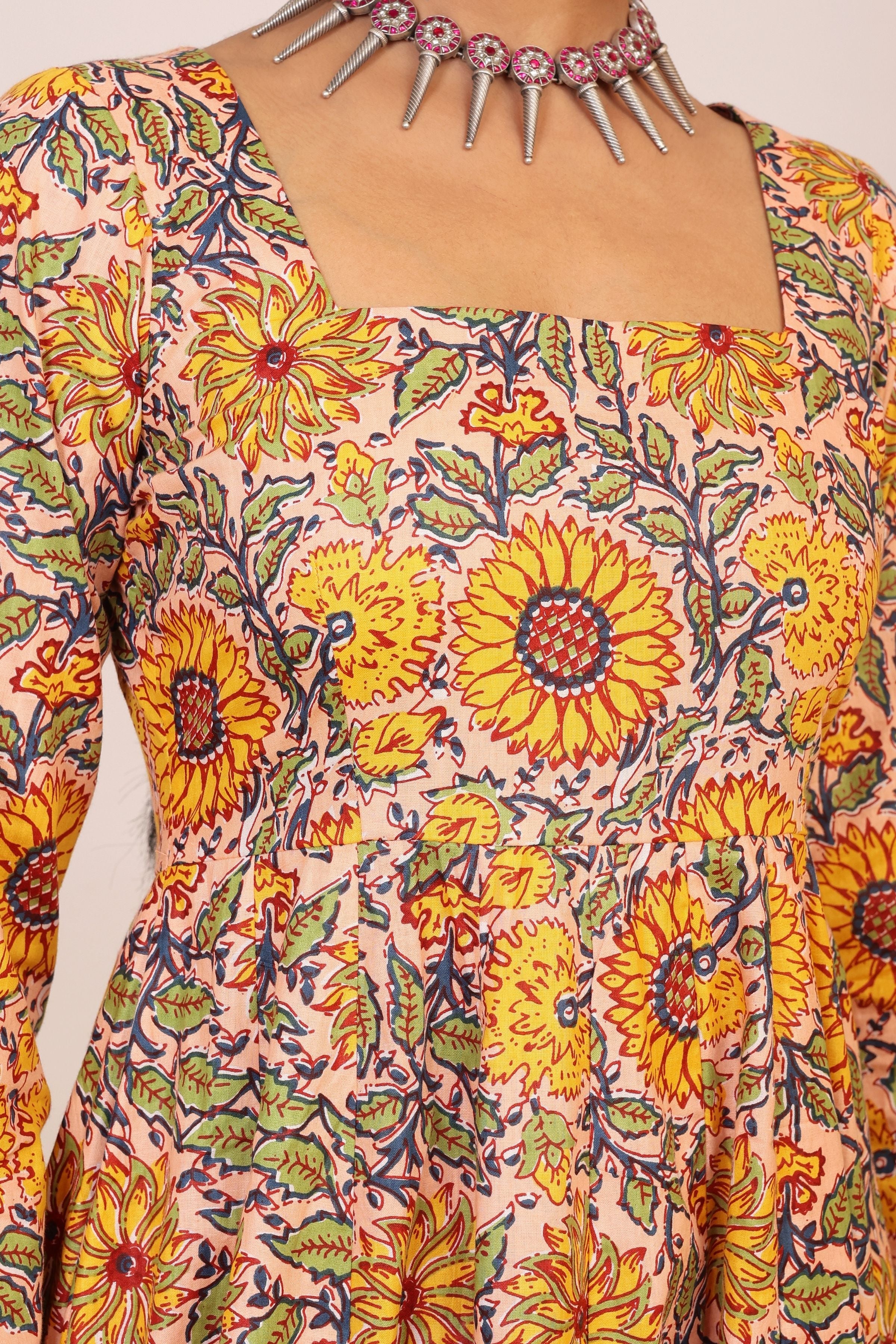 Yellow and Multicolor Floral Printed Anarkali Suit Set Paired With Pant and Black Dupatta - Kaoribyshreya