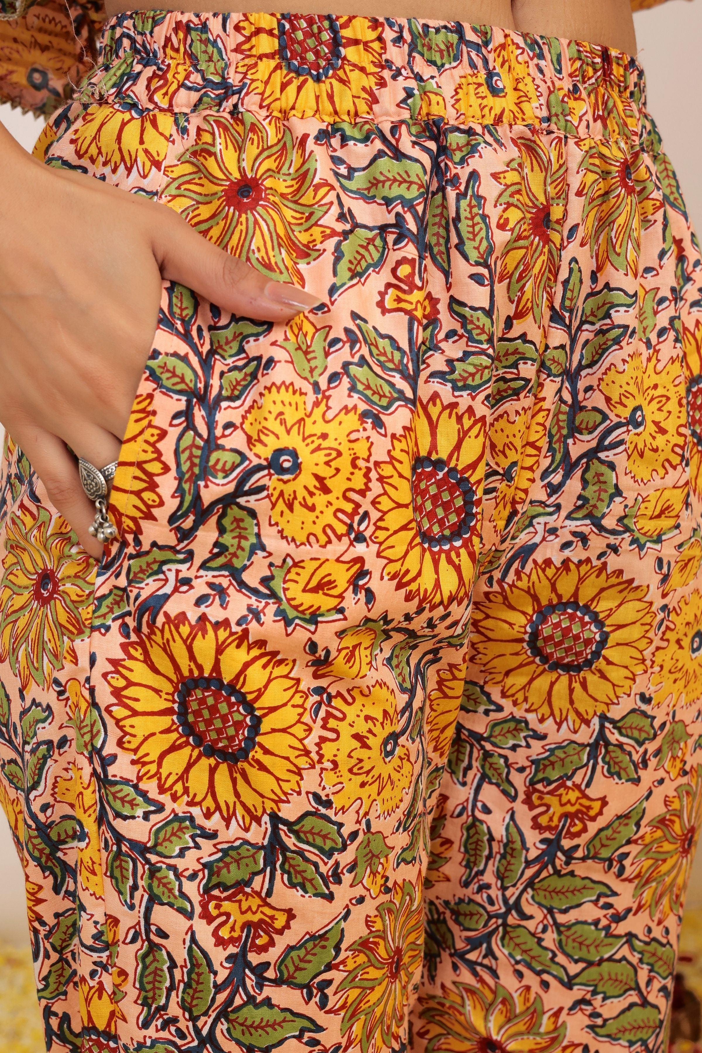 Yellow and Multicolor Floral Printed Anarkali Suit Set Paired With Pant and Black Dupatta - Kaoribyshreya