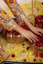 Yellow and Multicolor Floral Printed Anarkali Suit Set Paired With Pant and Black Dupatta - Kaoribyshreya