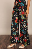 Black Multicolor Floral Printed Relaxed Pant with 2 Pockets - Kaoribyshreya