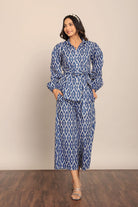 Blue and White Relaxed Pant With 2 Pockets - Kaoribyshreya