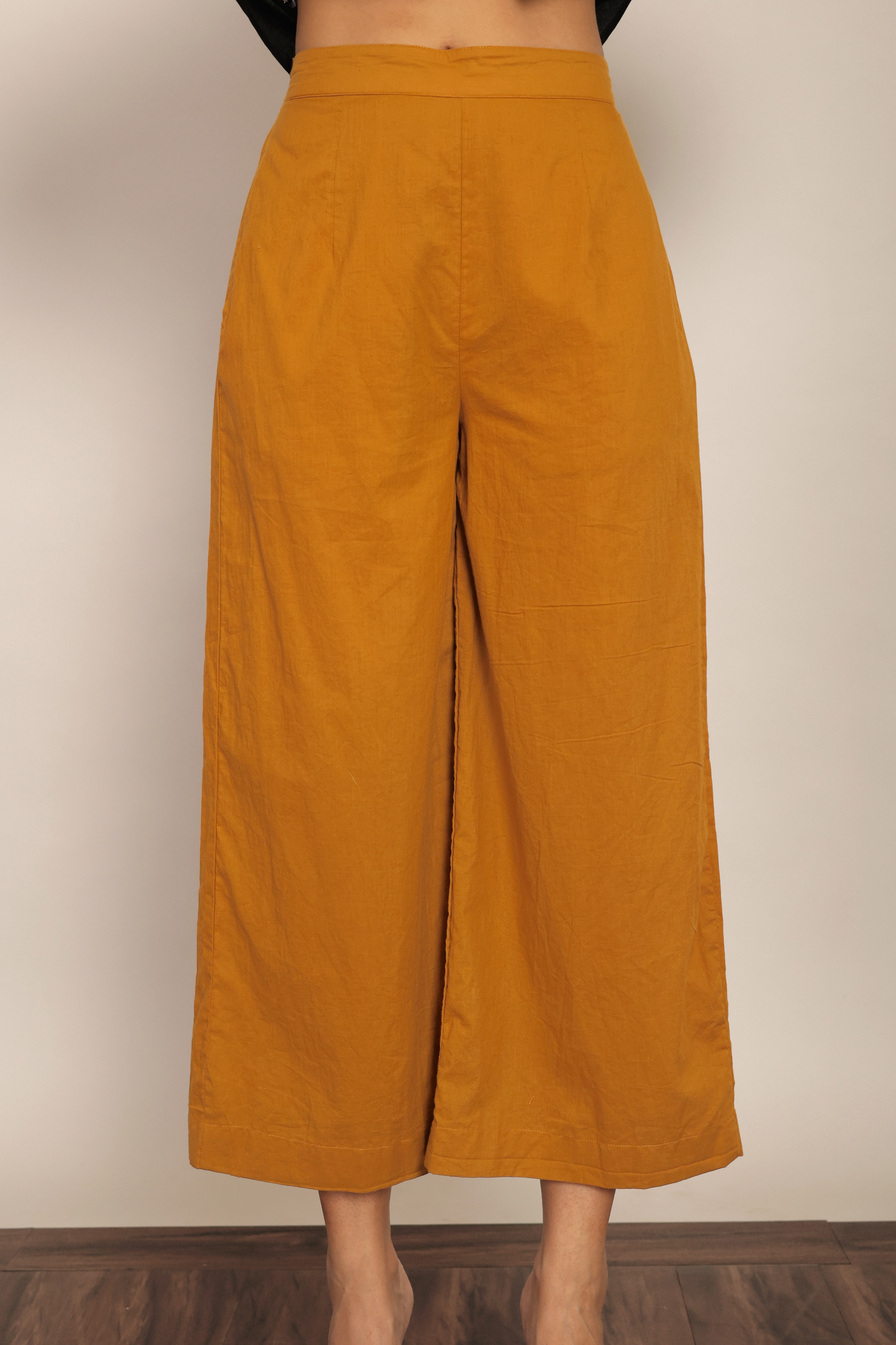 Marigold Solid Pant with Elastic Waist Band and Two Pockets - Kaoribyshreya