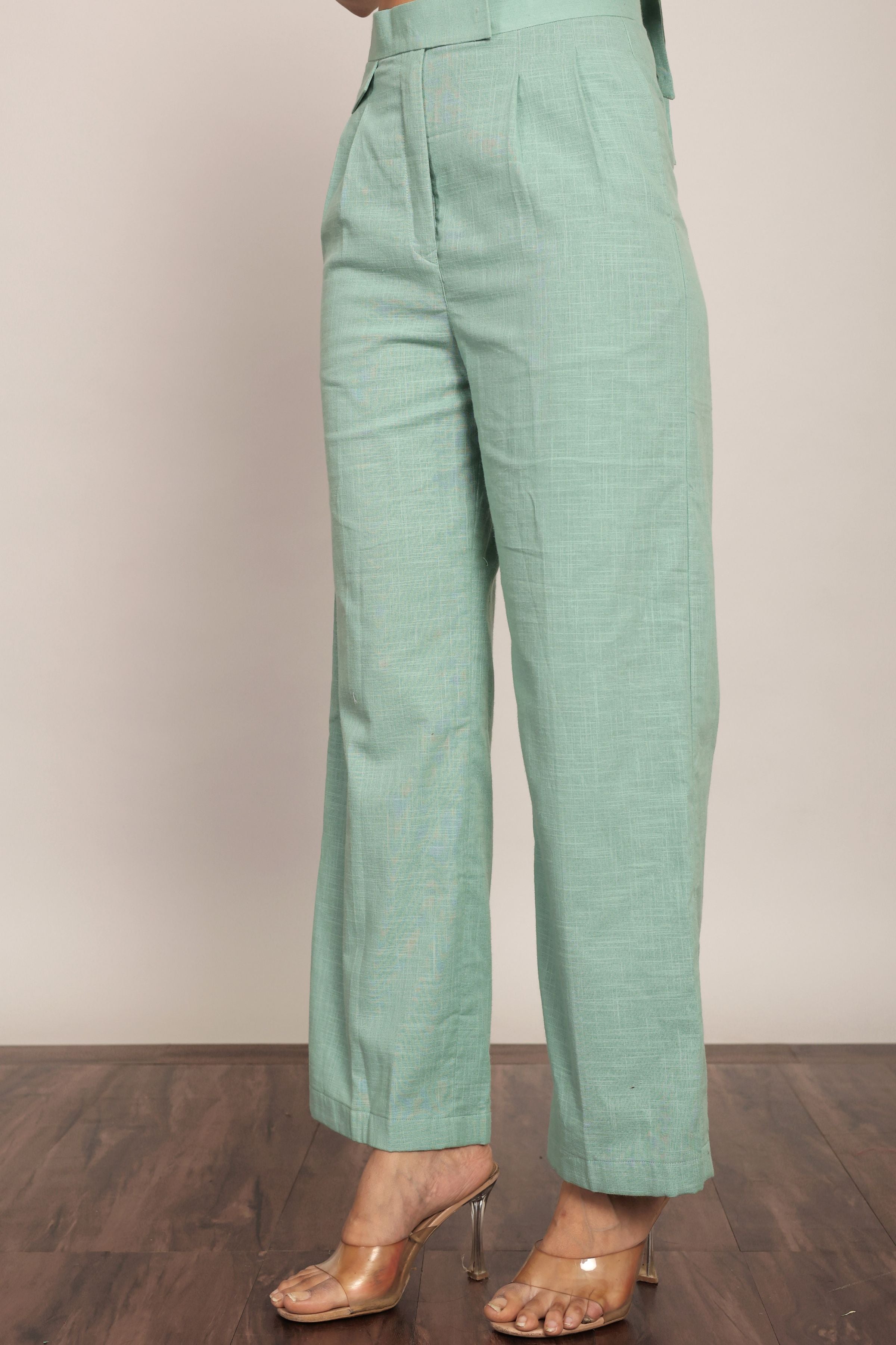 Mint Green Solid Relaxed Pant with 2 Pockets - Kaoribyshreya