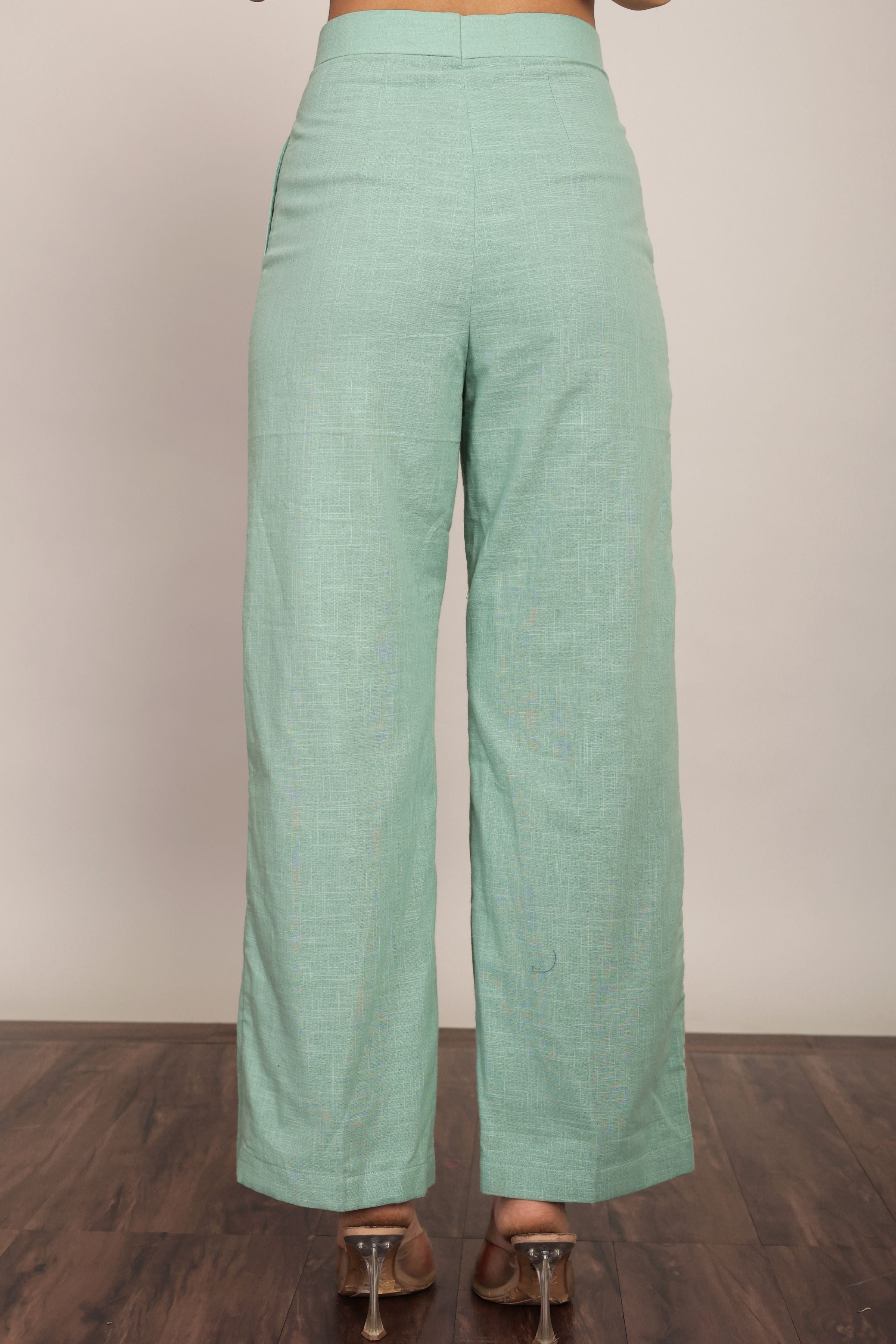 Mint Green Solid Relaxed Pant with 2 Pockets - Kaoribyshreya