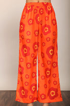 Orange Floral Printed Relaxed Pant With 2 Pockets and Full Elastic Belt - Kaoribyshreya
