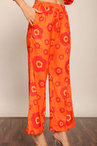 Orange Floral Printed Relaxed Pant With 2 Pockets and Full Elastic Belt - Kaoribyshreya