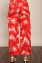 Red Geometric Print Relaxed Pant with 2 Pockets and Full Elastic Belt - Kaoribyshreya