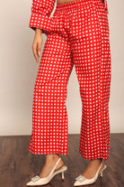 Red Geometric Print Relaxed Pant with 2 Pockets and Full Elastic Belt - Kaoribyshreya