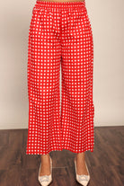 Red Geometric Print Relaxed Pant with 2 Pockets and Full Elastic Belt - Kaoribyshreya