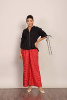 Red Printed Relaxed Pant with 2 Pockets and Full Elastic Belt - Kaoribyshreya