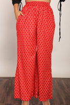 Red Printed Relaxed Pant with 2 Pockets and Full Elastic Belt - Kaoribyshreya