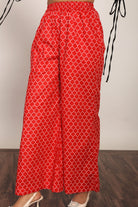 Red Printed Relaxed Pant with 2 Pockets and Full Elastic Belt - Kaoribyshreya