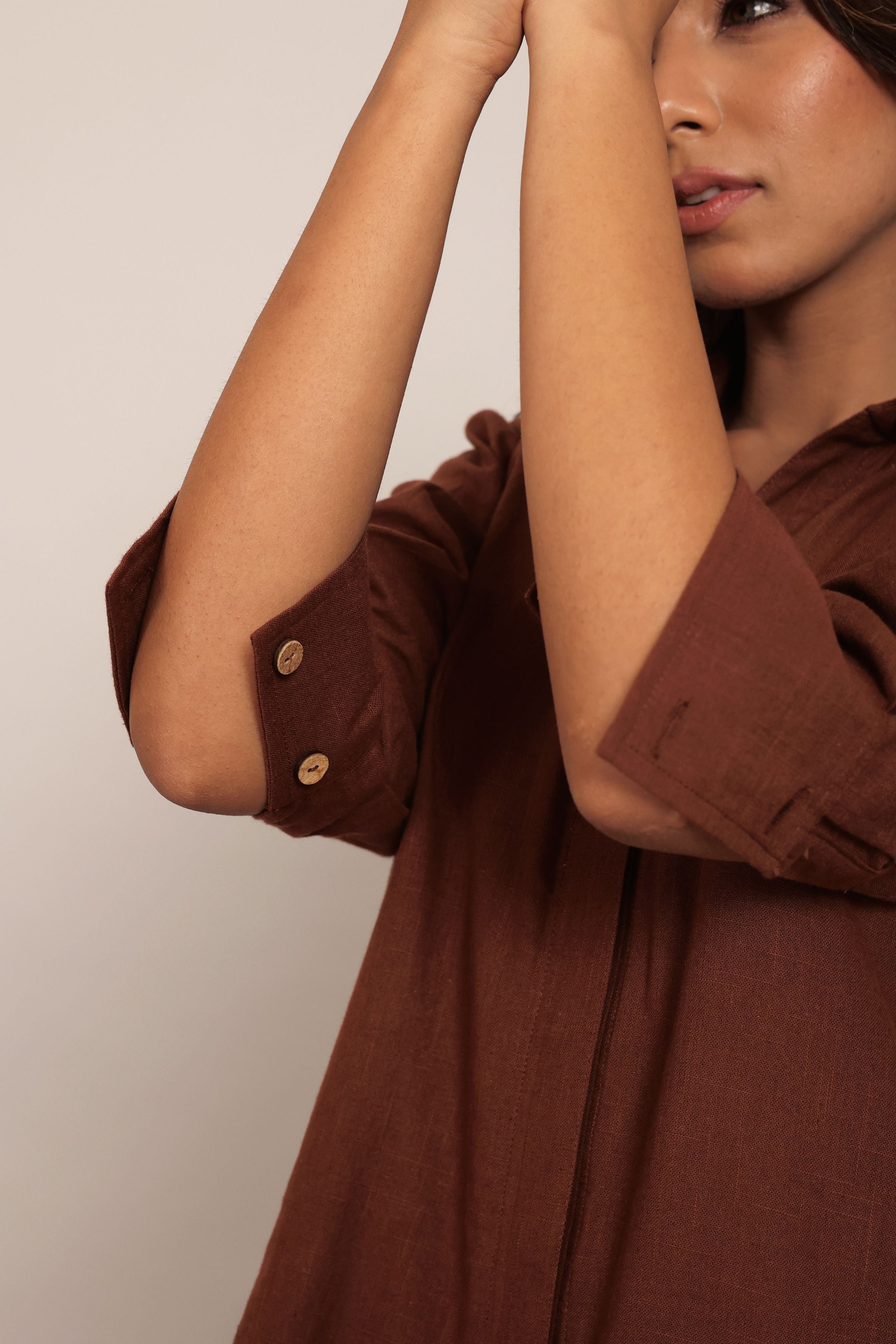 Brown Solid Relaxed Shirt with Collar and Closer Buttons - Kaoribyshreya