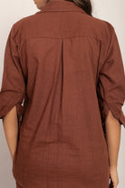 Brown Solid Relaxed Shirt with Collar and Closer Buttons - Kaoribyshreya