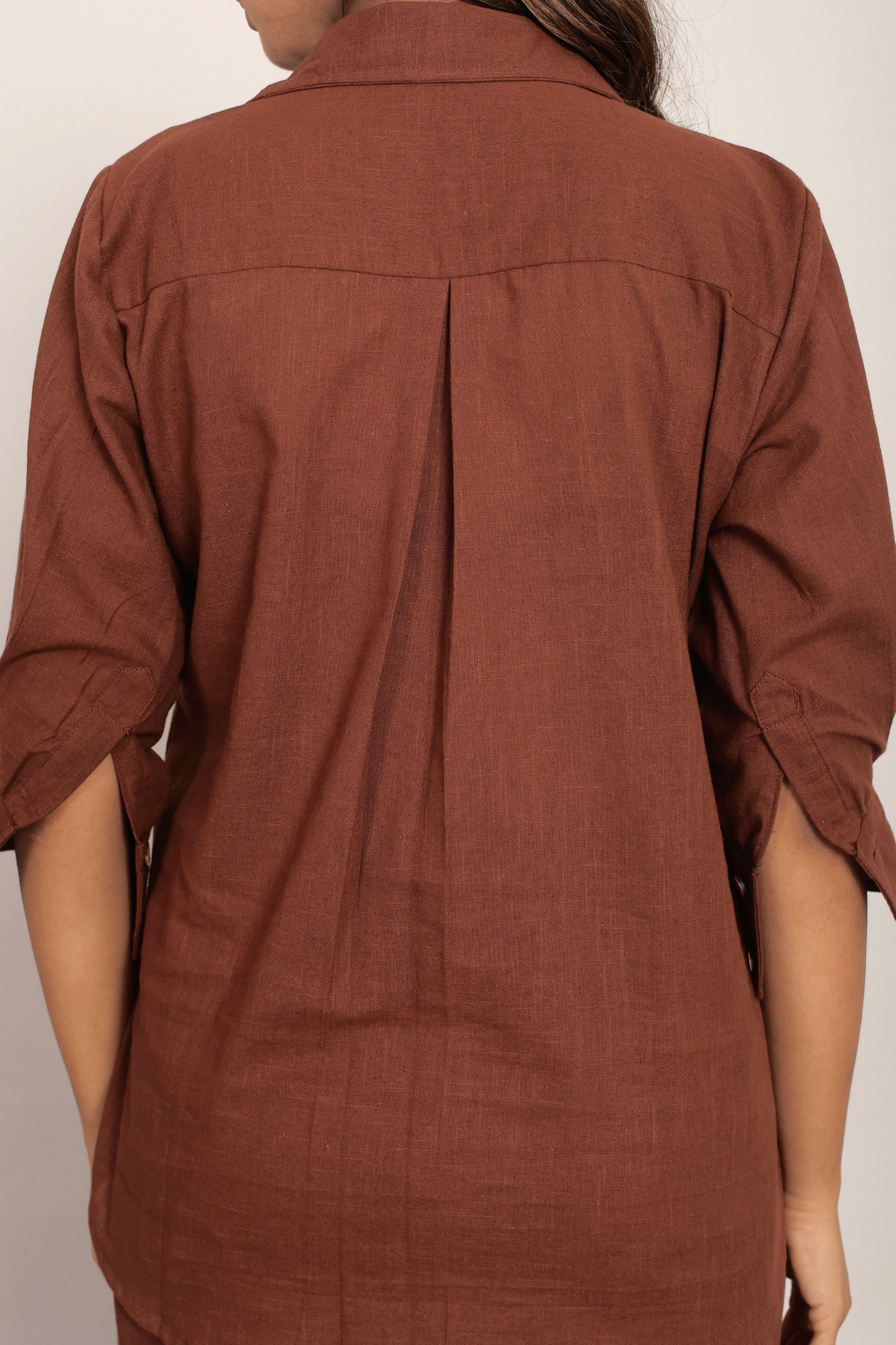 Brown Solid Relaxed Shirt with Collar and Closer Buttons - Kaoribyshreya