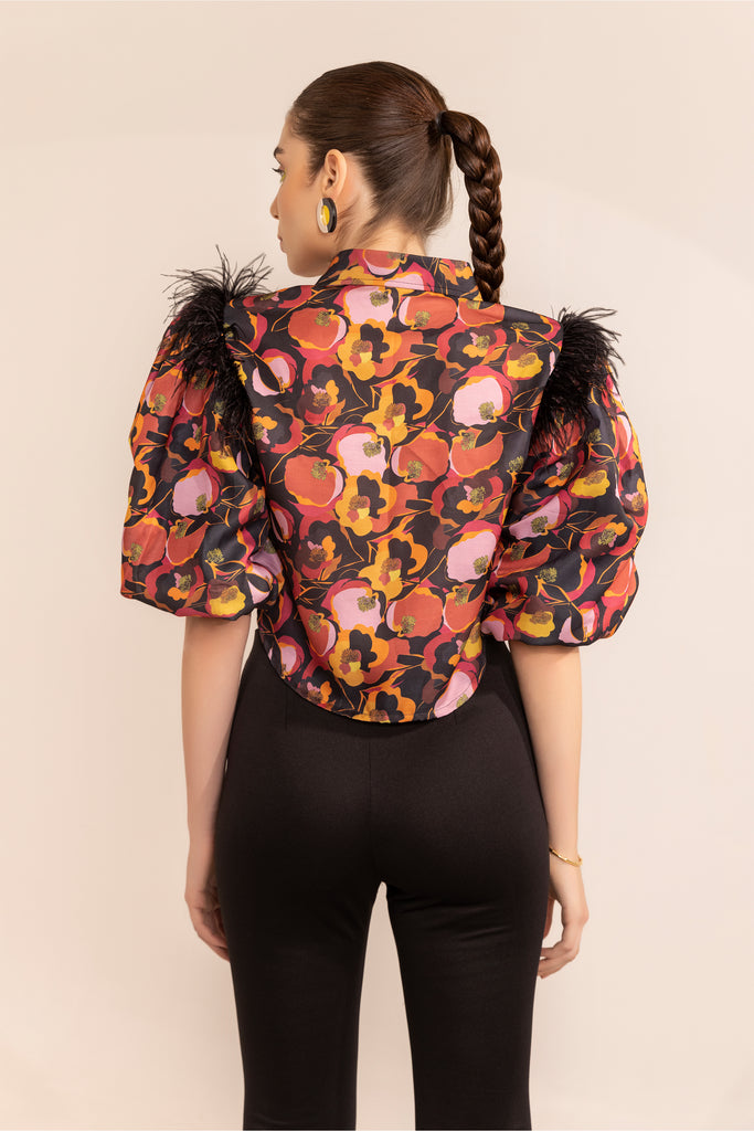 Black beauty floral crop shirt