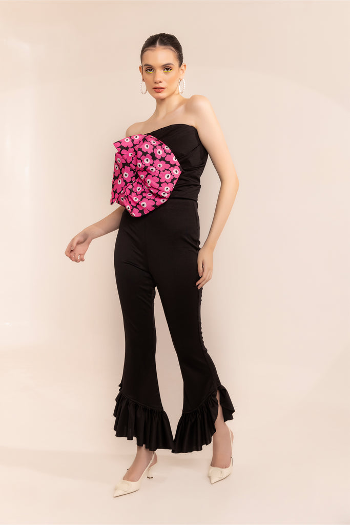 Black beauty tube top and with glo  pink floral flower