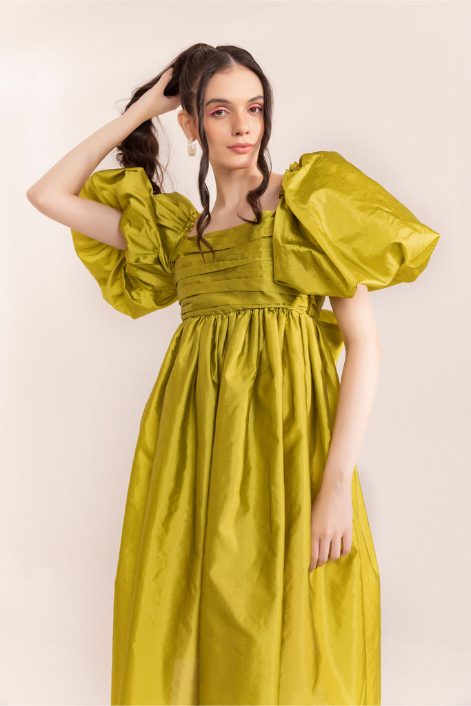 Green Sheen Drama Dress