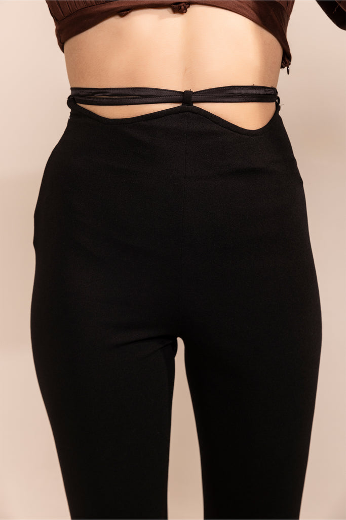 Black onyx high waist scallop cut out trousers