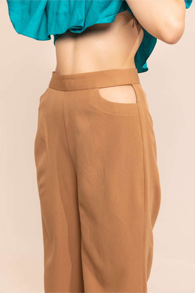 Tan brown waist cut out trousers