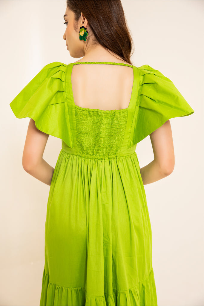 Lime zest green batman sleeves maxi dress