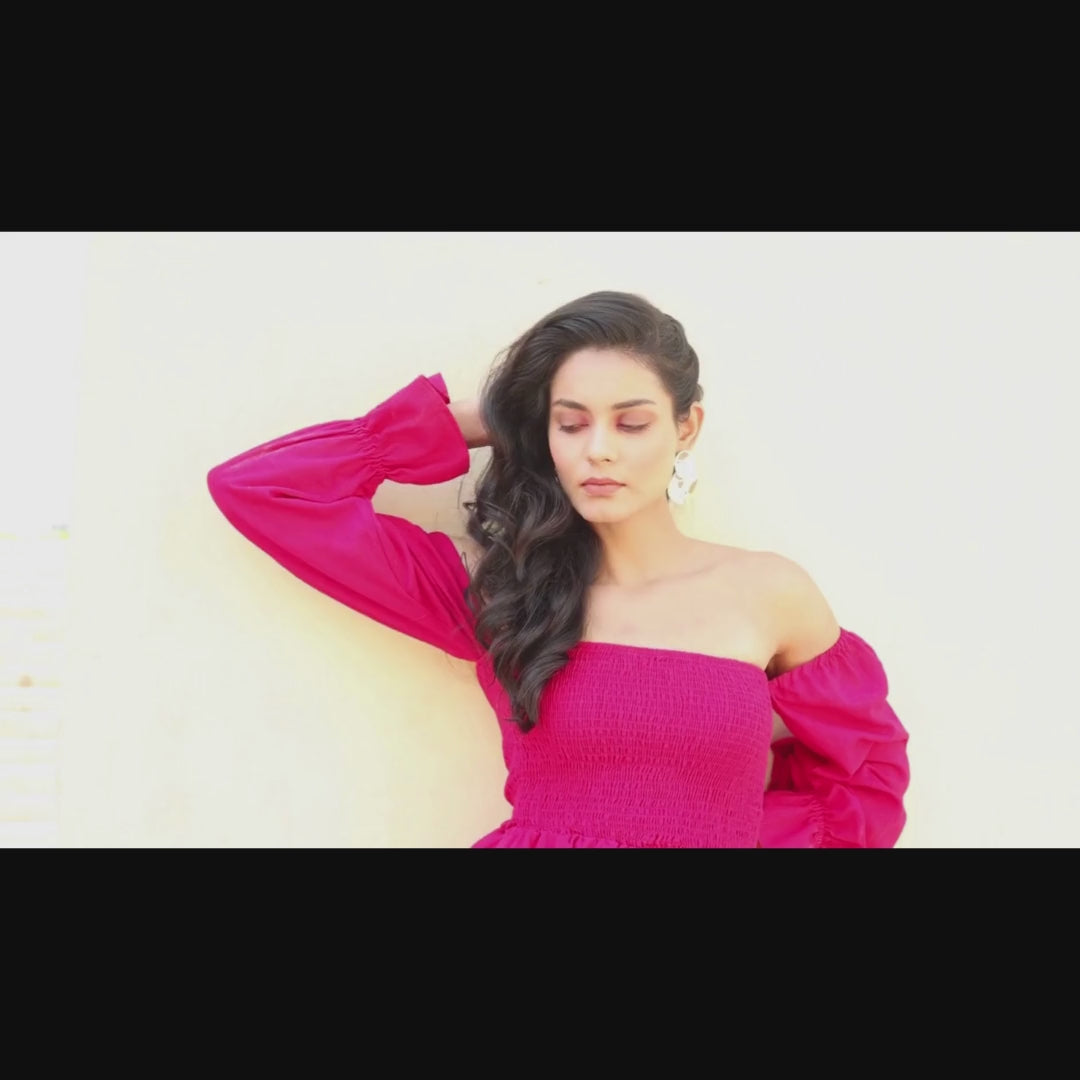 Hot Pink Off Shoulder Smoke Dress