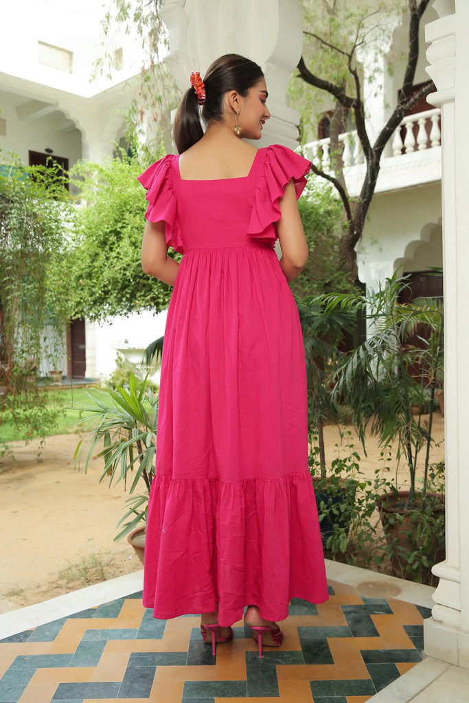BERRY PINK FLARED MAXI DRESS