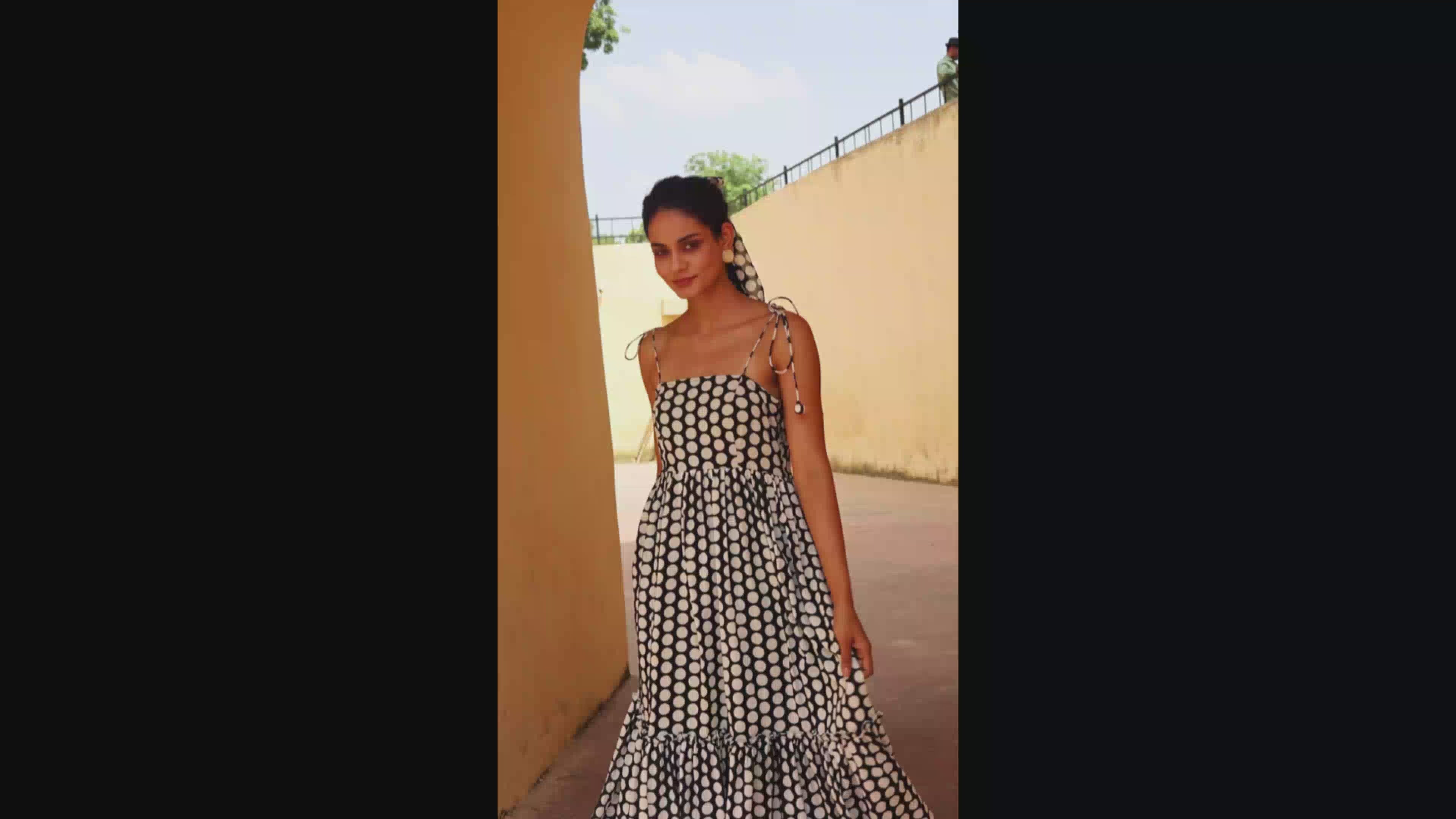 Polka Dot Shoulder Tie Up Flowy Dress