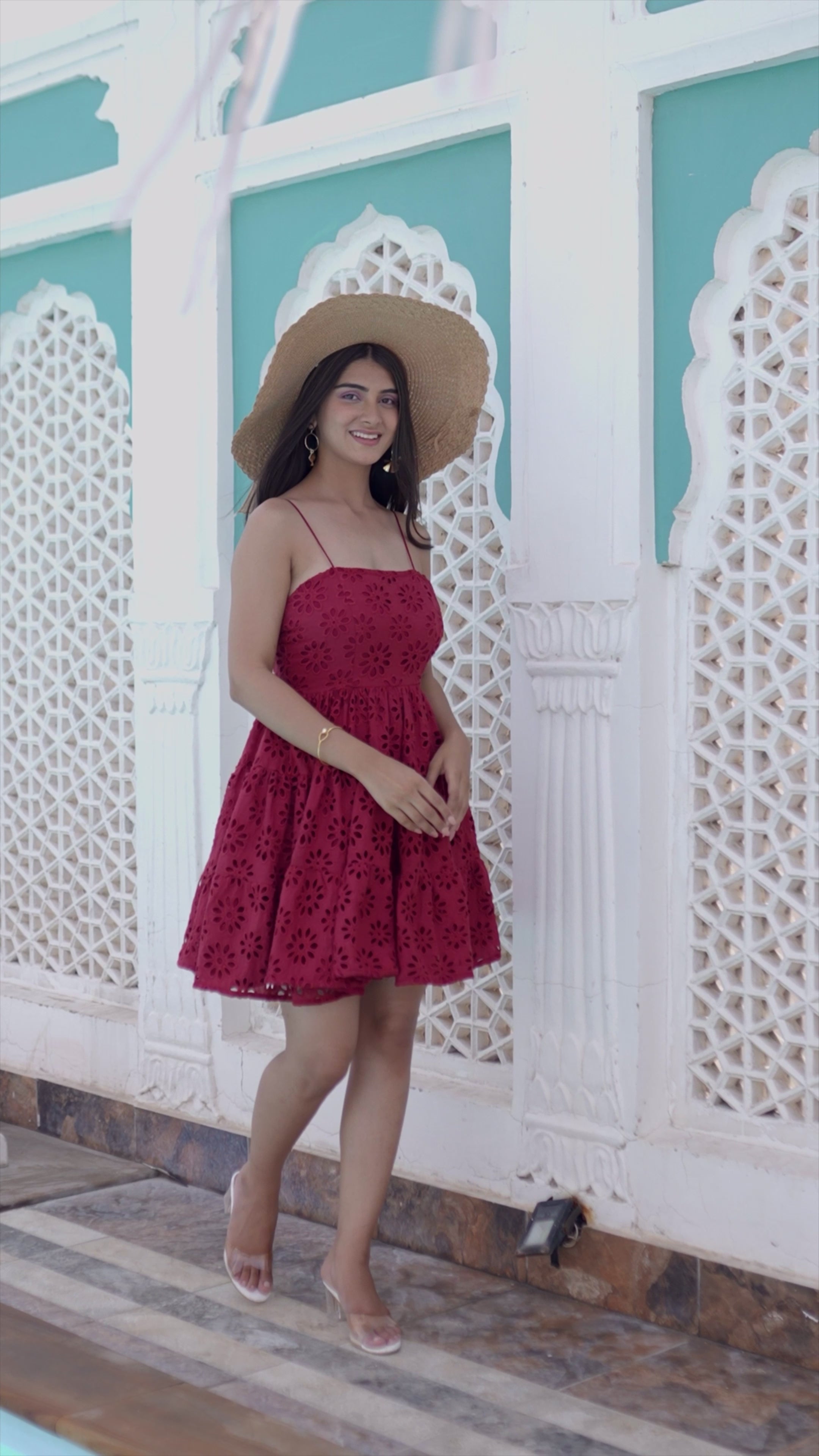 POINCIANA RED SCHIFFLI SKATER DRESS