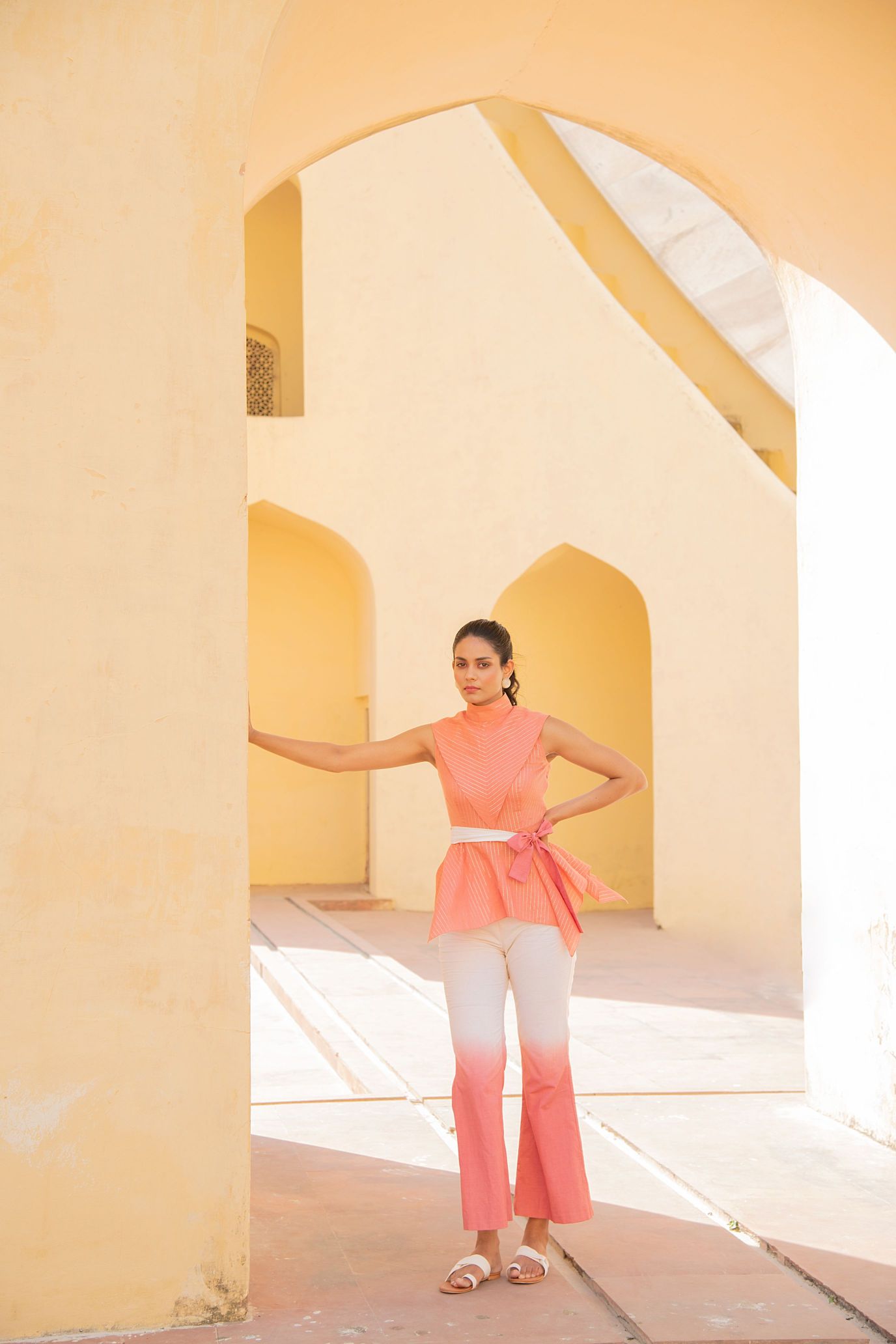 Sun Kissed Coral Silver Lining Top With Ombre Pant Set