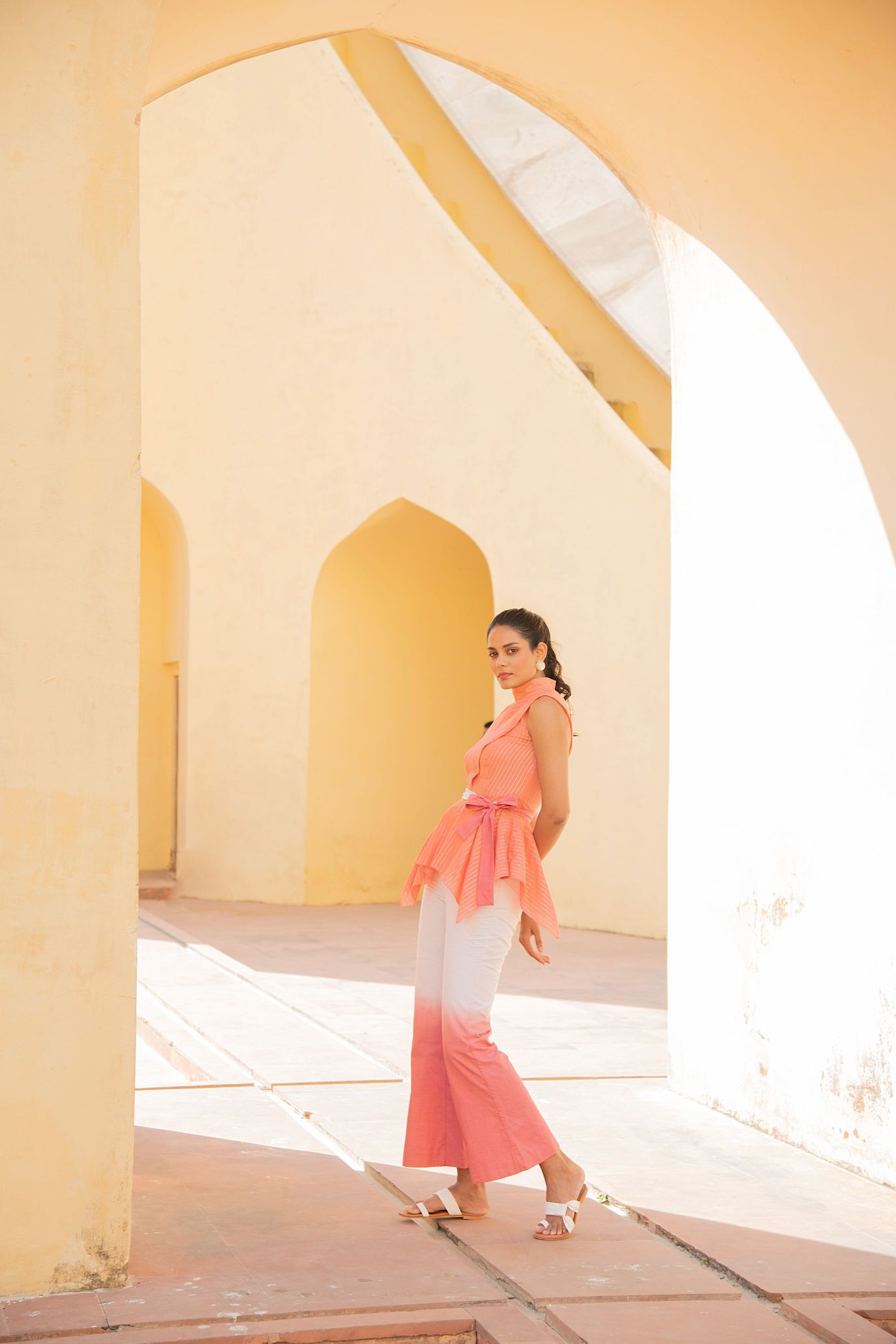 Sun Kissed Coral Silver Lining Top With Ombre Pant Set