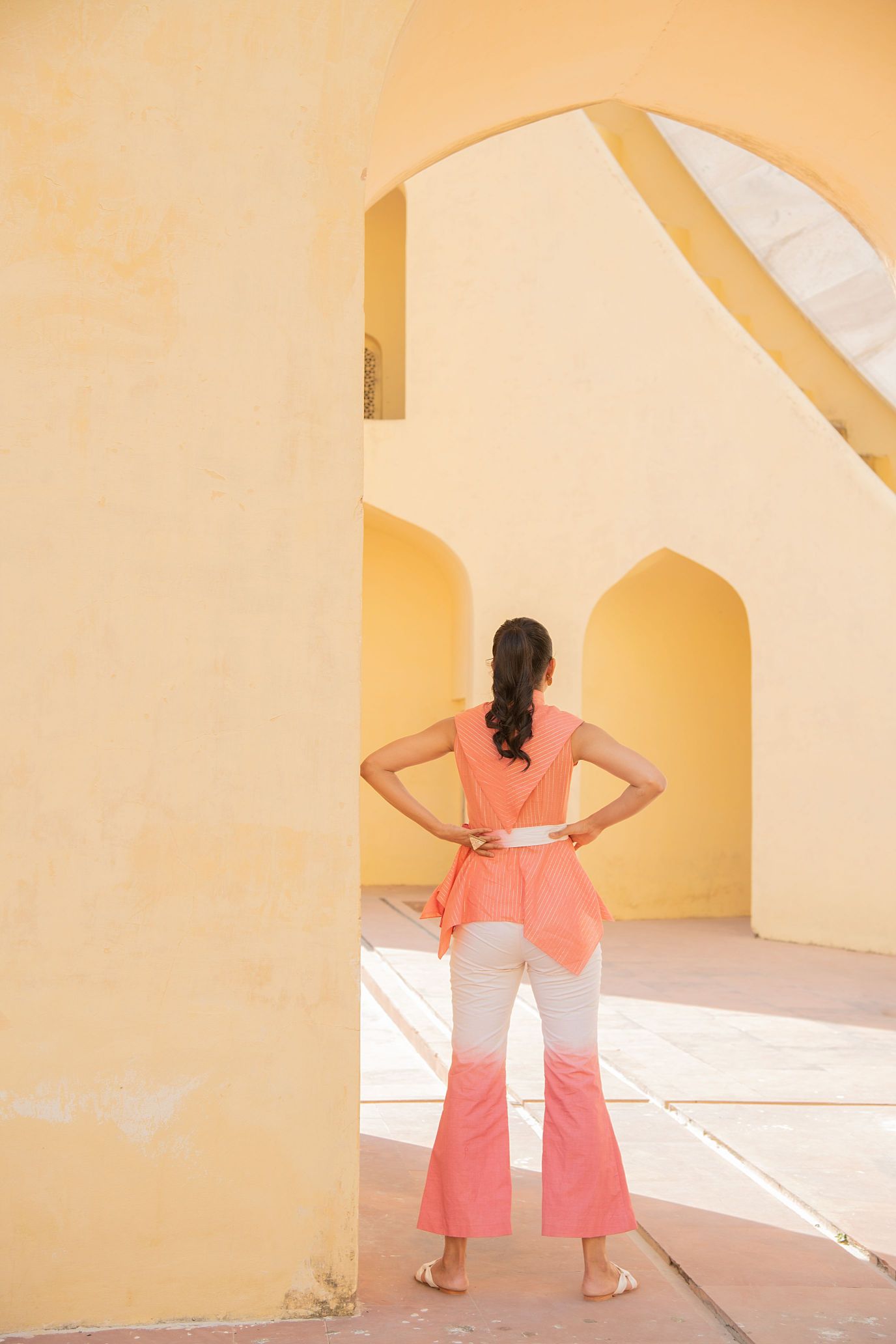Sun Kissed Coral Silver Lining Top With Ombre Pant Set
