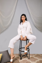 Pearled ivory back tie up shirt with pant set