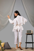 Pearled ivory back tie up shirt with pant set