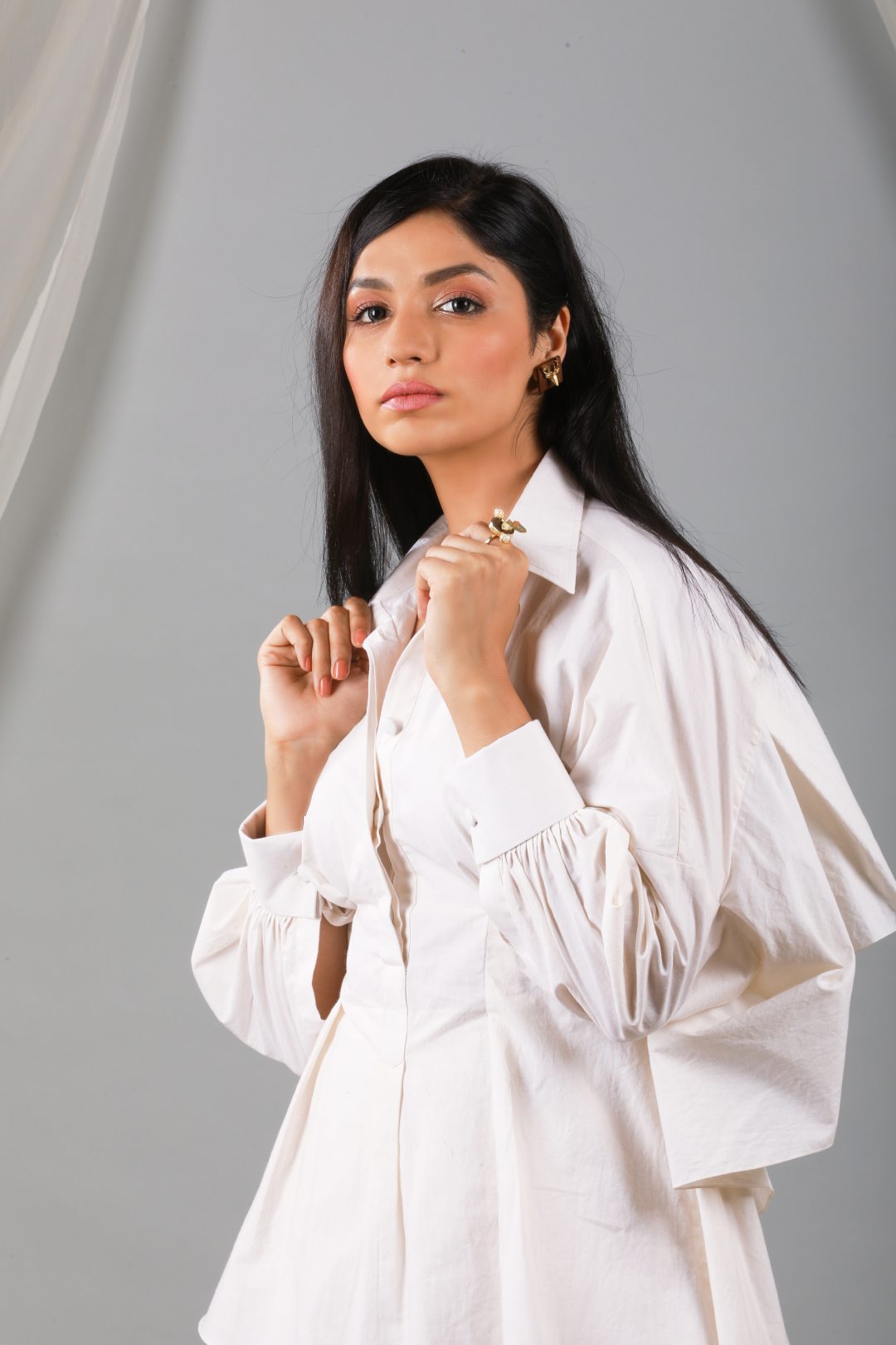 Pearled ivory back tie up shirt with pant set