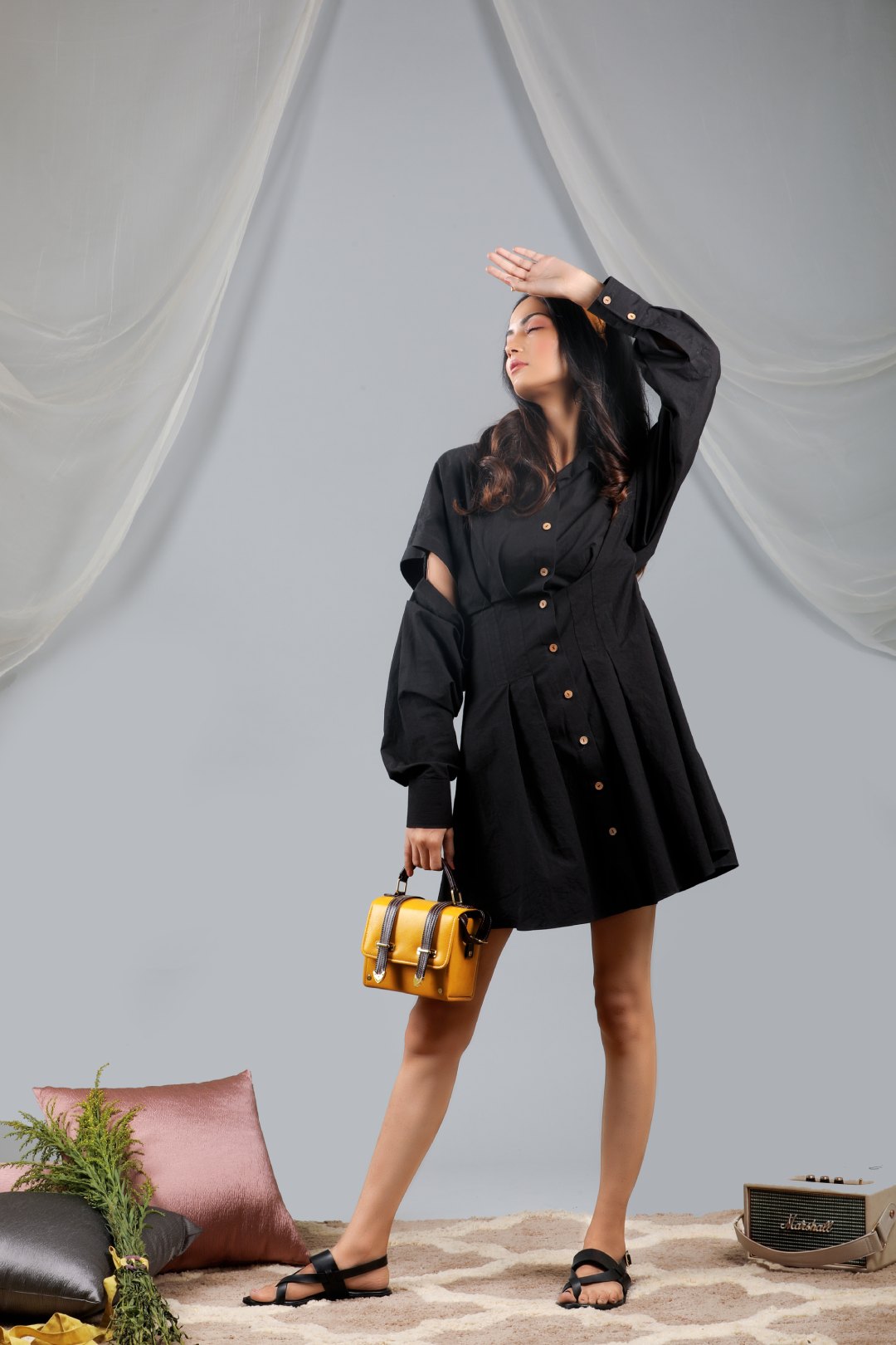 Black onyx sleeve cut out dress