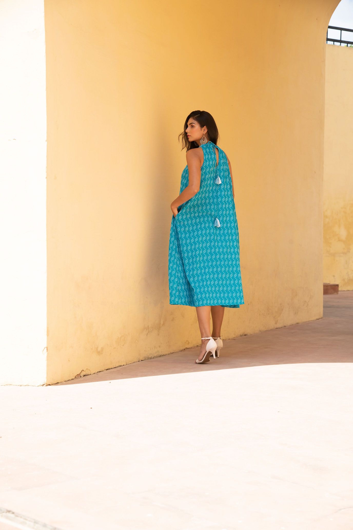 Scuba Blue Kantha Halter Neck Dress