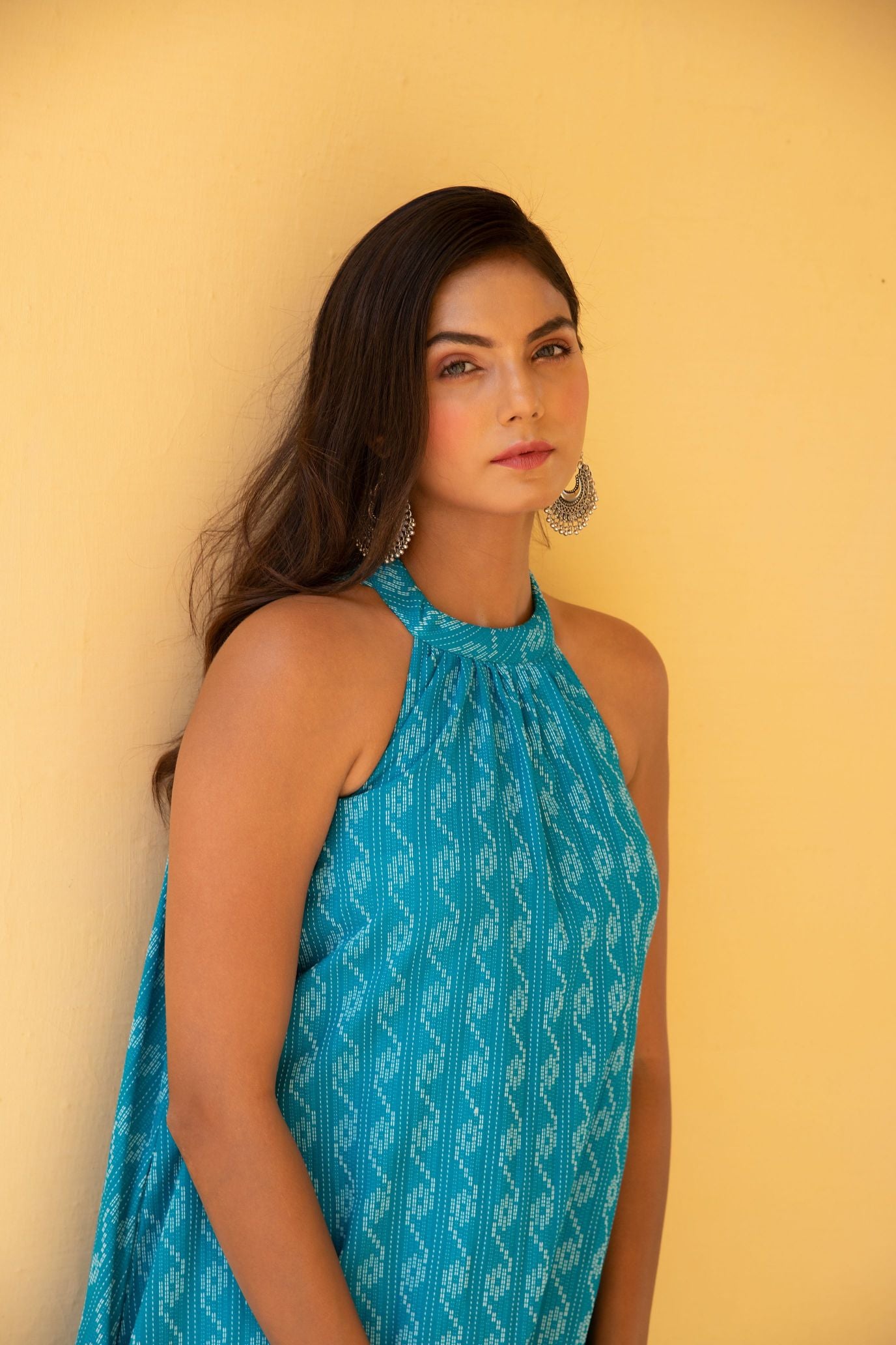 Scuba Blue Kantha Halter Neck Dress