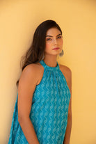 Scuba Blue Kantha Halter Neck Dress