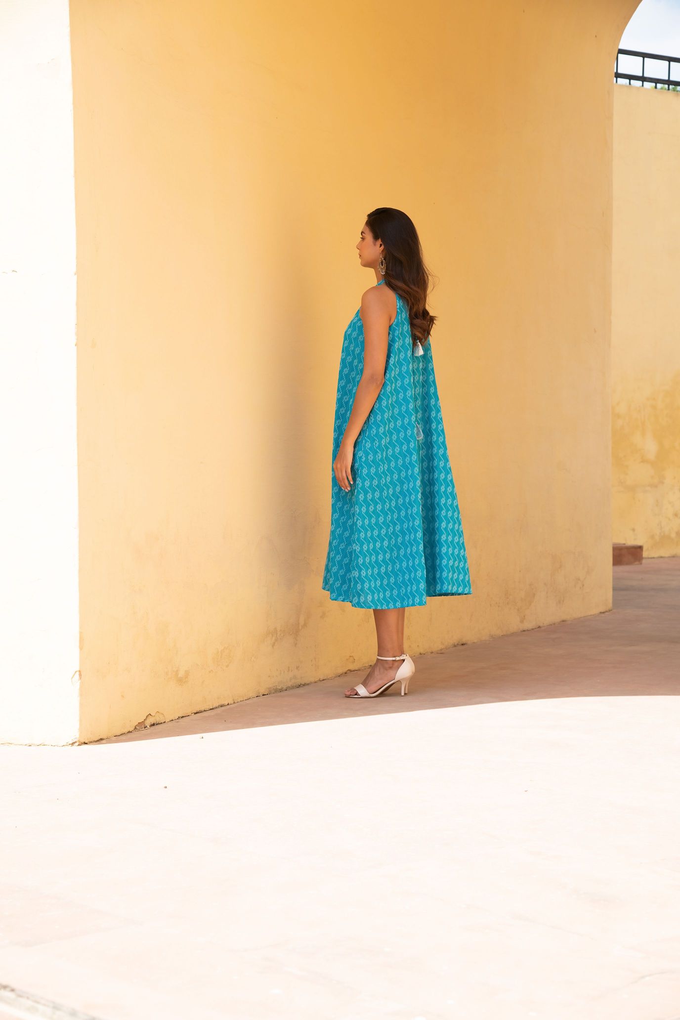 Scuba Blue Kantha Halter Neck Dress