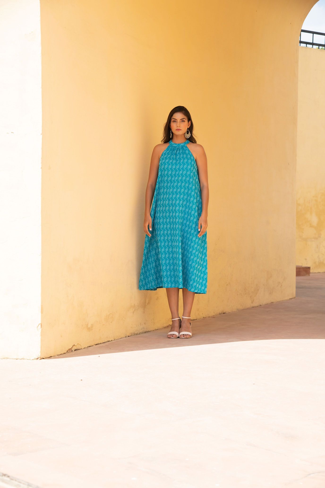 Scuba Blue Kantha Halter Neck Dress