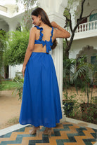 CLASSIC BLUE RUFFLED WAIST CUT OUT MAXI DRESS
