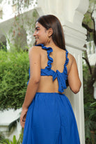 CLASSIC BLUE RUFFLED WAIST CUT OUT MAXI DRESS