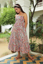 MULTI FLORAL PRINT FLARED MIDI DRESS