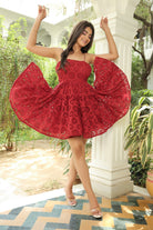 POINCIANA RED SCHIFFLI SKATER DRESS
