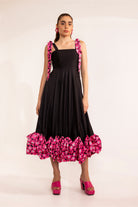 Black beauty maxi dress with 3d pink flower detail